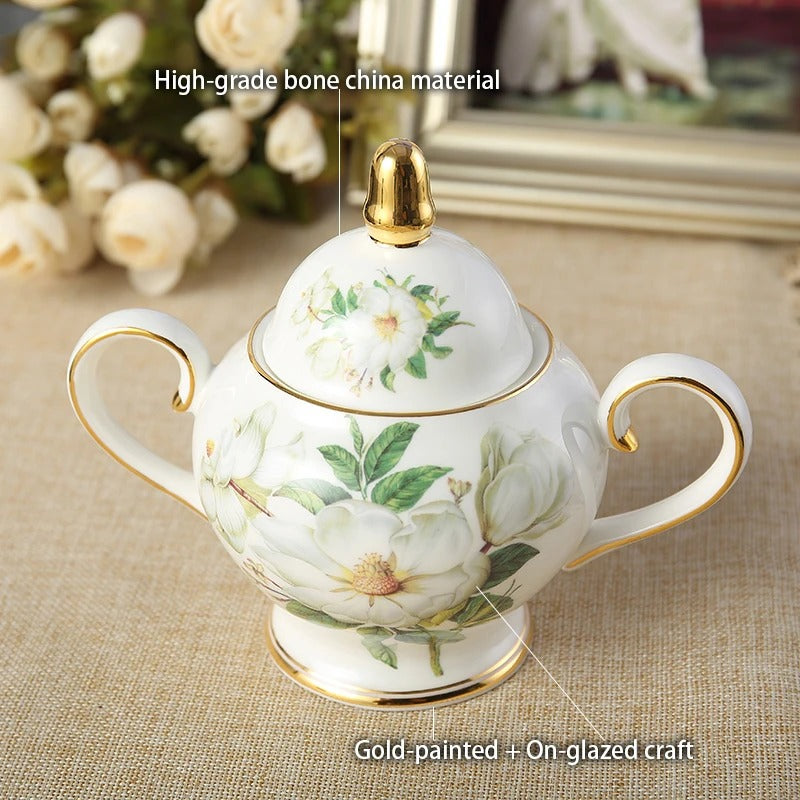 Bone China Tea Set, Camellia, British Porcelain, Teapot, Cups