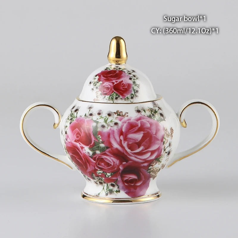 Bone China Coffee & Tea Set, Rose Pattern