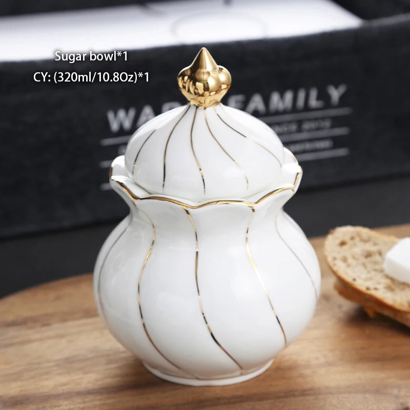 Bone China Tea & Coffee Set, European, Gold Inlay, Teapot, Cups