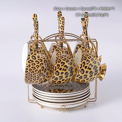 Bone China Tea & Coffee Set, Leopard Print, Porcelain, Teapot, Cups