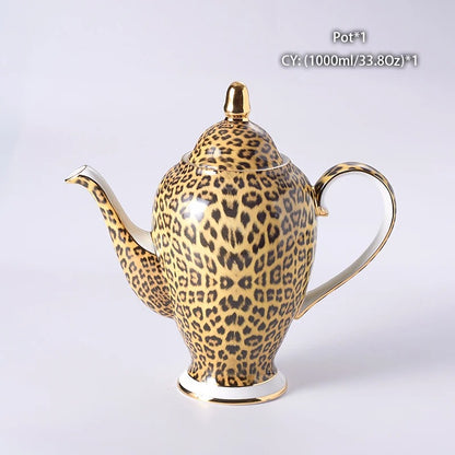 Bone China Tea & Coffee Set, Leopard Print, Porcelain, Teapot, Cups