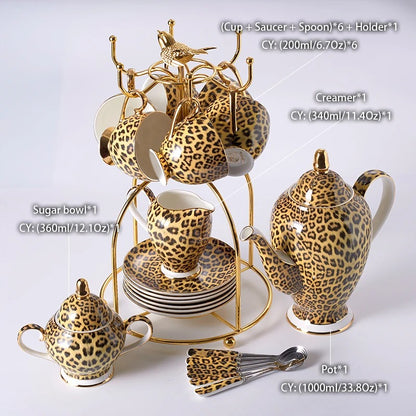 Bone China Tea & Coffee Set, Leopard Print, Porcelain, Teapot, Cups