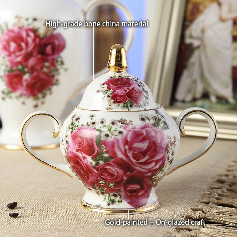 Bone China Coffee & Tea Set, Rose Pattern