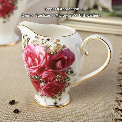 Bone China Coffee & Tea Set, Rose Pattern