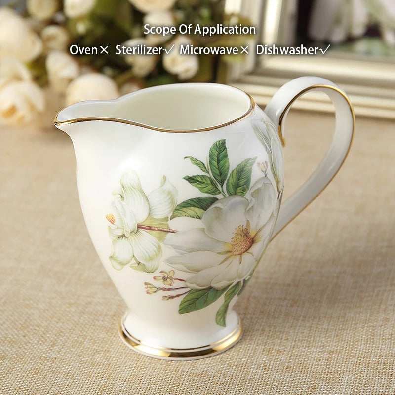 Bone China Tea Set, Camellia, British Porcelain, Teapot, Cups