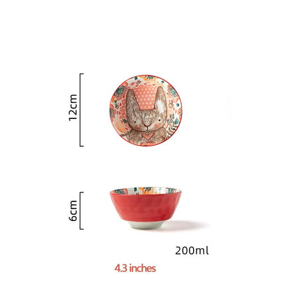 Cute Rabbit Ceramic Bowl & Plate Set Hand-Painted Underglaze Noodle Soup Salad Dinnerware