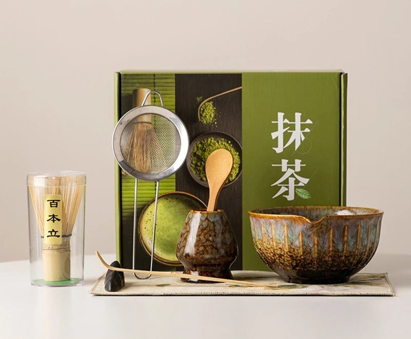Matcha Tea Set, Japanese, 8-Piece Complete Kit, Kiln Change Ceramic Bowl