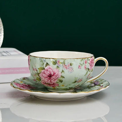 Bone China Coffee Cup & Saucer Set, 5 Colors, European Porcelain