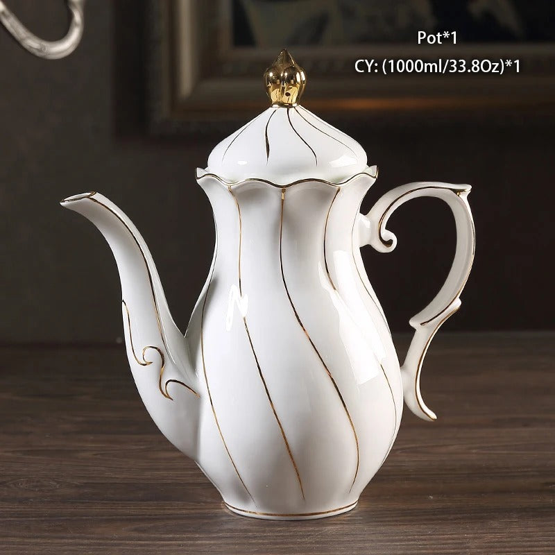 Bone China Tea & Coffee Set, European, Gold Inlay, Teapot, Cups