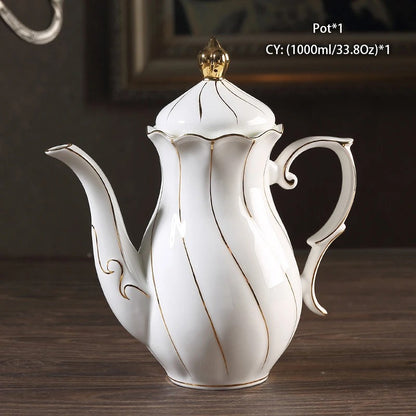 Bone China Tea & Coffee Set, European, Gold Inlay, Teapot, Cups