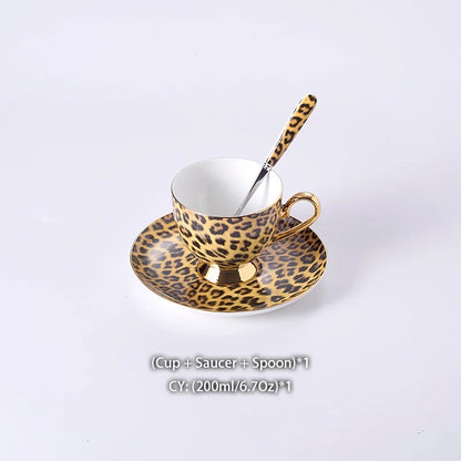Bone China Tea & Coffee Set, Leopard Print, Porcelain, Teapot, Cups